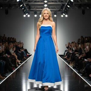 Satin A-Line Royal Blue & White Formal Bridesmaid Gown Dress NWT